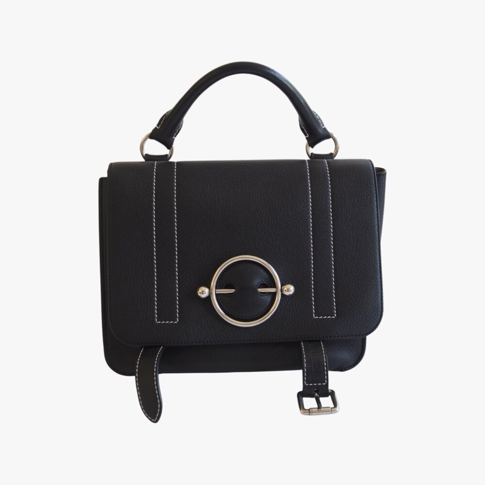 JW ANDERSON | 100% LEATHER "DISC" TOP HANDLE SATCHEL CROSSBODY SILVER HARDWARE